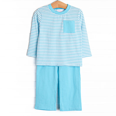 Evan Pant Set, Aqua Stripe