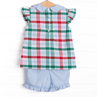 Fallon Ruffle Short Set, Blue Plaid