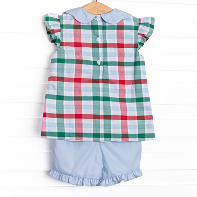 Fallon Ruffle Short Set, Blue Plaid