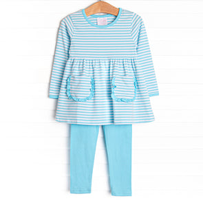 Maisie Pocket Legging Set, Aqua Stripe