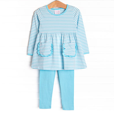 Maisie Pocket Legging Set, Aqua Stripe