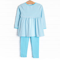 Maisie Pocket Legging Set, Aqua Stripe