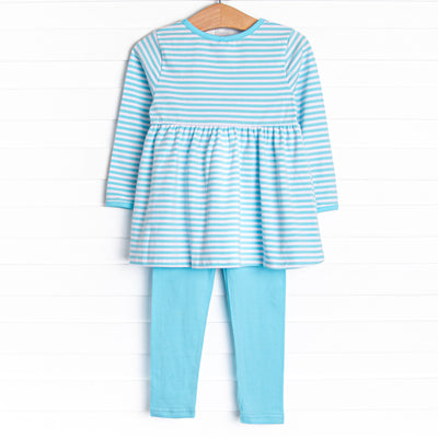 Maisie Pocket Legging Set, Aqua Stripe