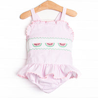 Seersucker Slices Smocked One Piece, Pink