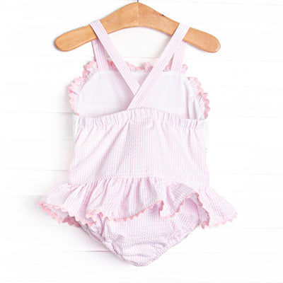 Seersucker Slices Smocked One Piece, Pink