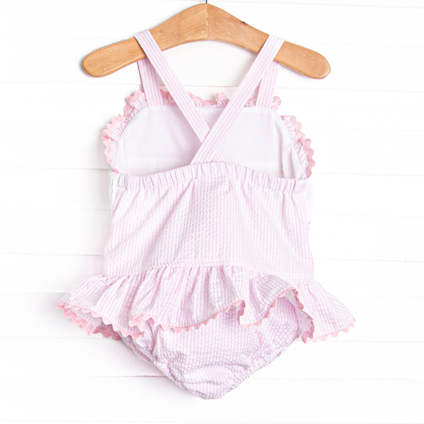 Seersucker Slices Smocked One Piece, Pink