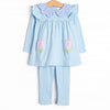 Two Tulips Applique Legging Set, Blue