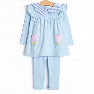 Two Tulips Applique Legging Set, Blue