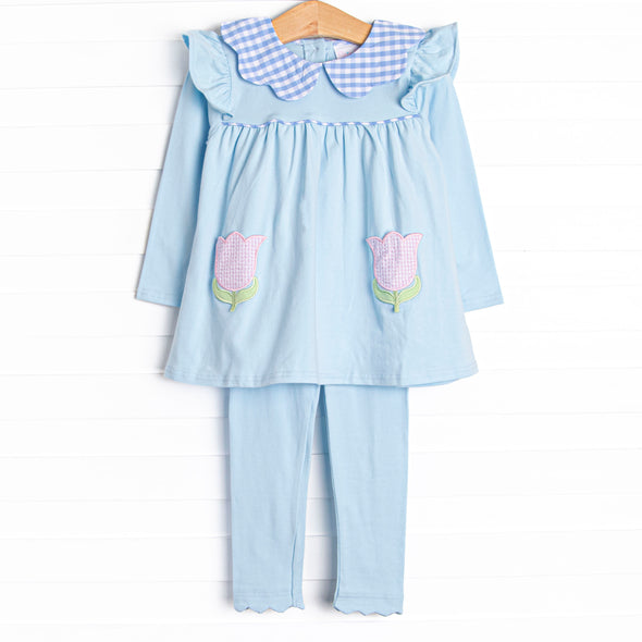 Two Tulips Applique Legging Set, Blue