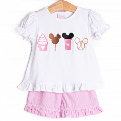 Magical Snacks Applique Ruffle Short Set, Pink