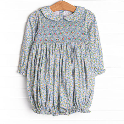 Prim Petals Smocked Bubble, Blue