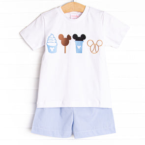 Magical Snacks Applique Short Set, Blue