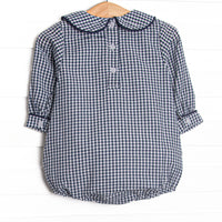 Campfire Tales Applique Long Sleeve Collared Bubble, Navy