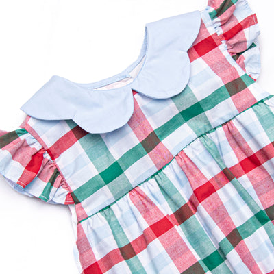 Fallon Ruffle Short Set, Blue Plaid