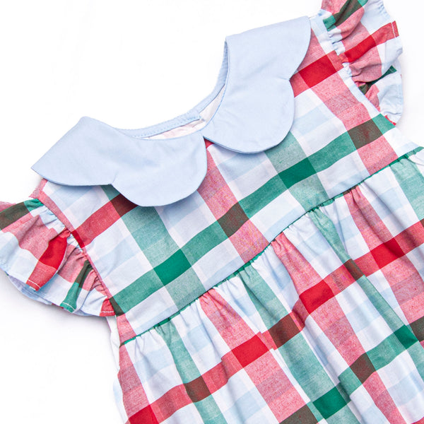 Fallon Ruffle Short Set, Blue Plaid