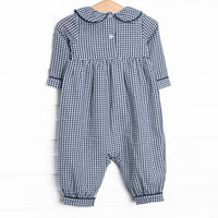 Campfire Tales Applique Collared Romper, Navy