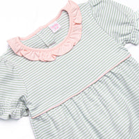 Sophie Pima Long Romper, Light Pink and Sage Stripe