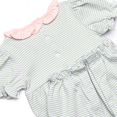 Sophie Pima Long Romper, Light Pink and Sage Stripe