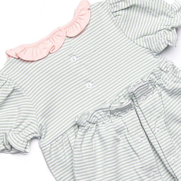 Sophie Pima Long Romper, Light Pink and Sage Stripe