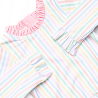 Summer Stripes Long Sleeve Rash Guard Bikini, Pink