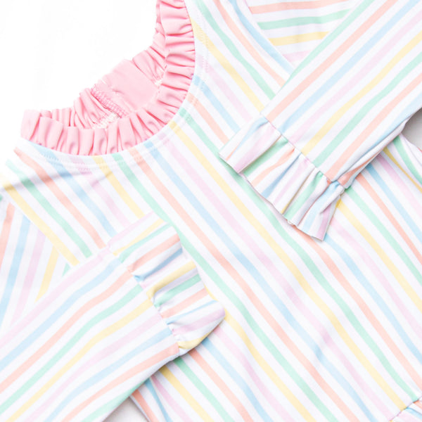 Summer Stripes Long Sleeve Rash Guard Bikini, Pink