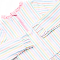 Summer Stripes Long Sleeve Rash Guard Bikini, Pink