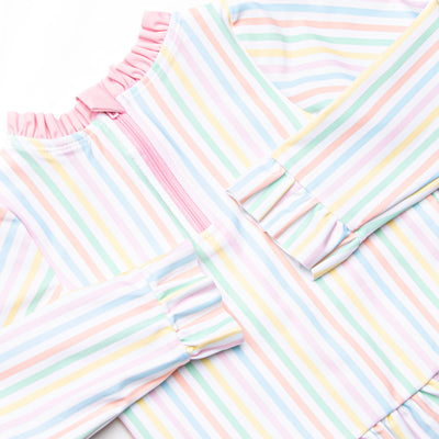 Summer Stripes Long Sleeve Rash Guard Bikini, Pink