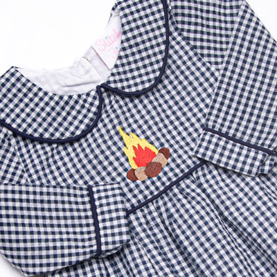 Campfire Tales Applique Collared Romper, Navy