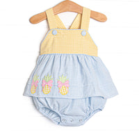 Pineapple Paradise Applique Skirted Bubble, Blue