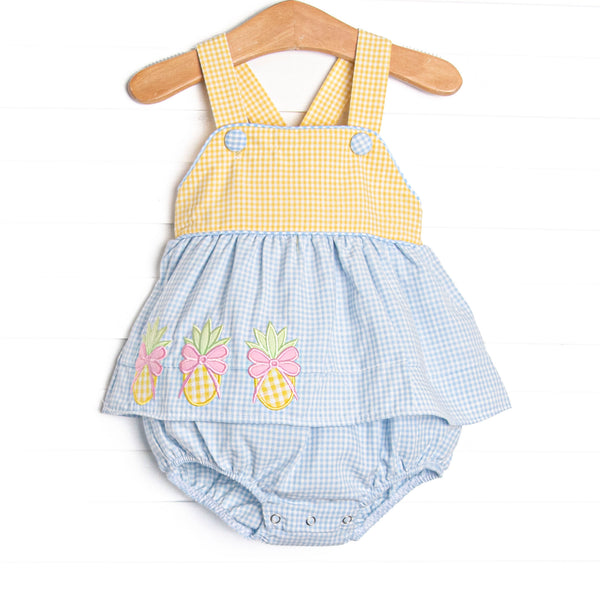 Pineapple Paradise Applique Skirted Bubble, Blue