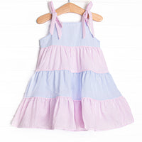 Santorini Seersucker Tiered Dress, Blue