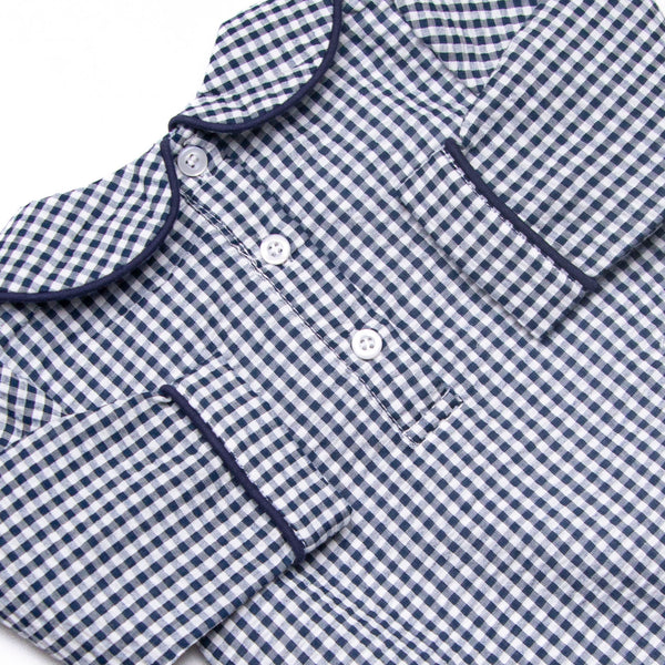 Campfire Tales Applique Long Sleeve Collared Bubble, Navy