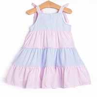 Santorini Seersucker Tiered Dress, Blue