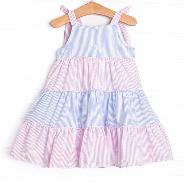 Santorini Seersucker Tiered Dress, Blue