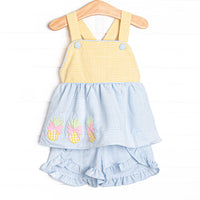 Pineapple Paradise Applique Ruffle Short Set, Blue