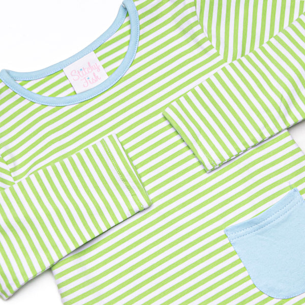 Noah Diaper Set, Blue and Light Green Stripe
