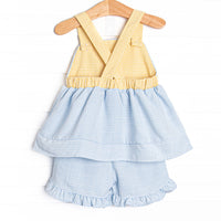 Pineapple Paradise Applique Ruffle Short Set, Blue