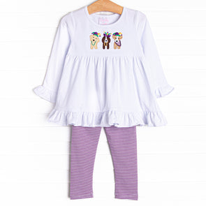 Parade Pups Applique Legging Set, Purple