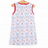 Apple Blossom Bows Applique Dress, Blue