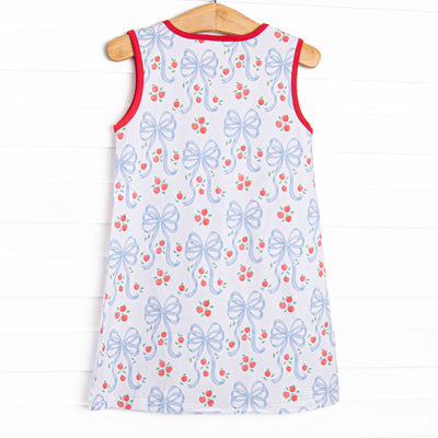 Apple Blossom Bows Applique Dress, Blue
