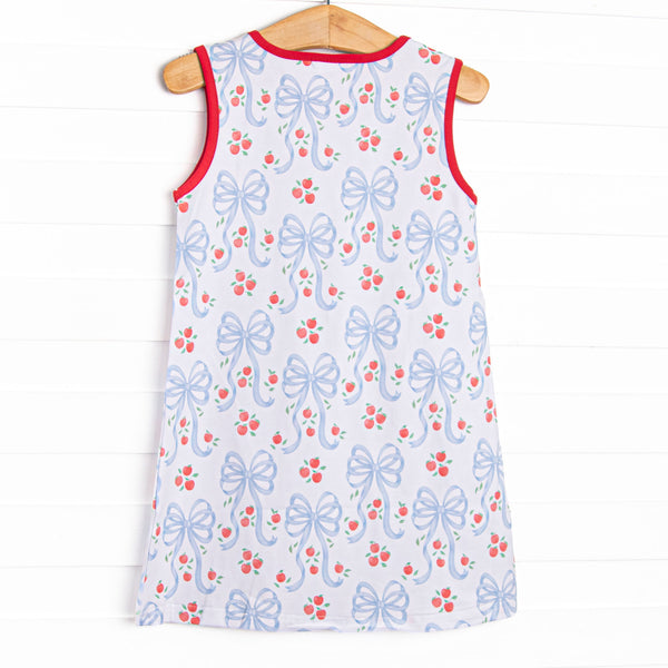 Apple Blossom Bows Applique Dress, Blue