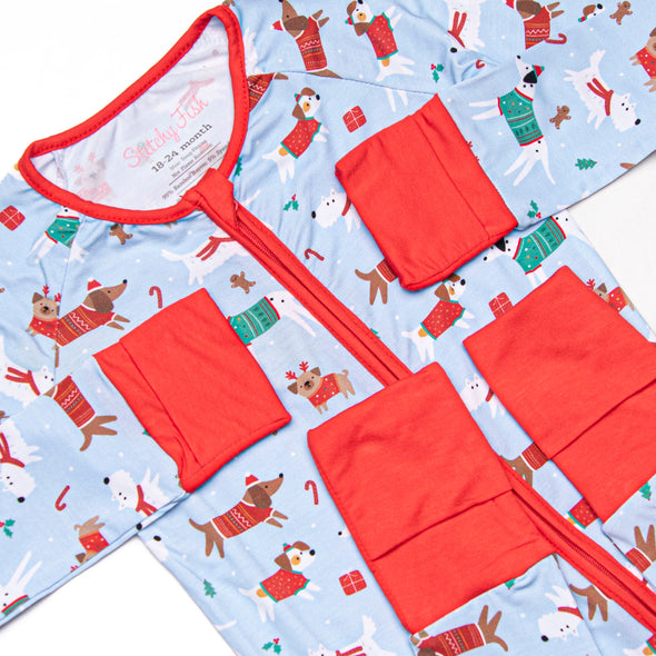 Pups and Presents Bamboo Zippy Pajama, Blue