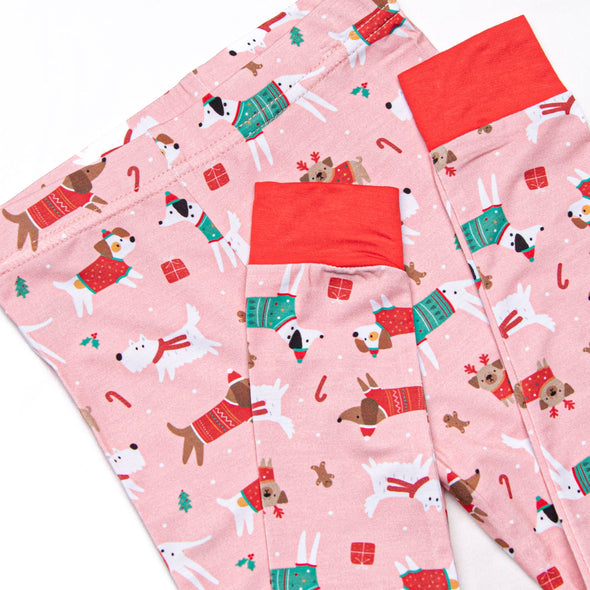 Pups and Presents Bamboo Pajama Set, Pink