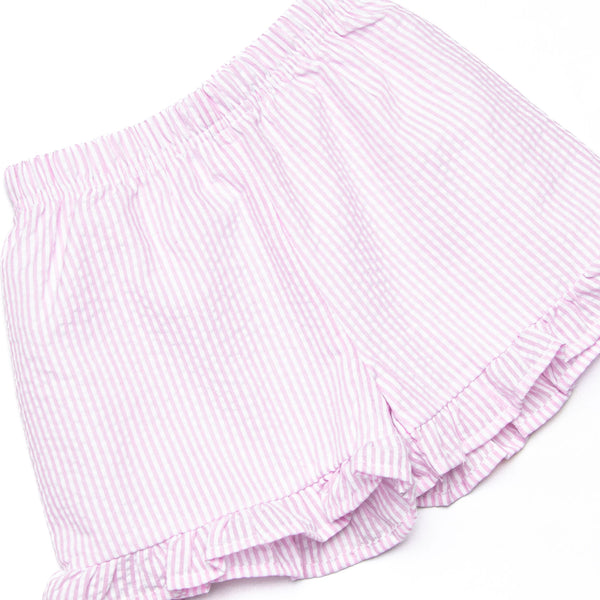 Santorini Seersucker Ruffle Short Set, Blue