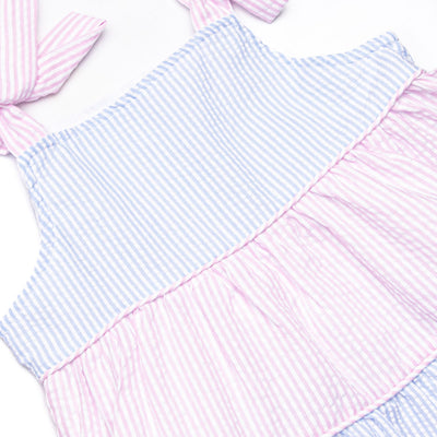 Santorini Seersucker Tiered Dress, Blue