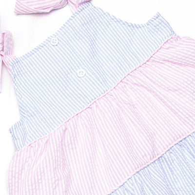 Santorini Seersucker Tiered Dress, Blue