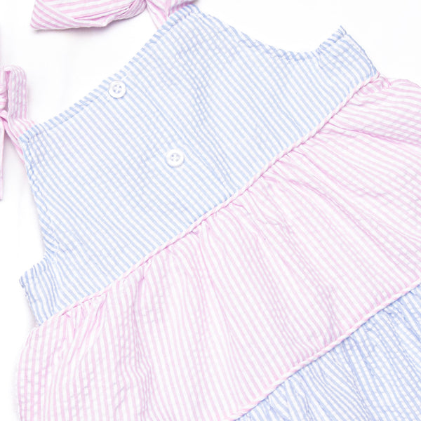 Santorini Seersucker Tiered Dress, Blue