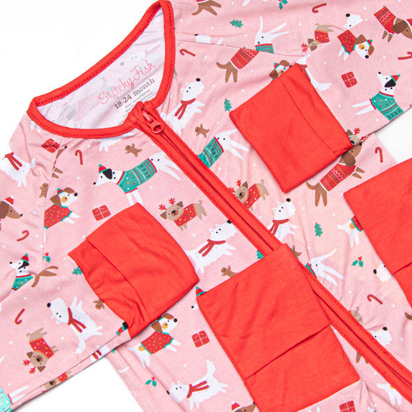 Pups and Presents Bamboo Zippy Pajama, Pink