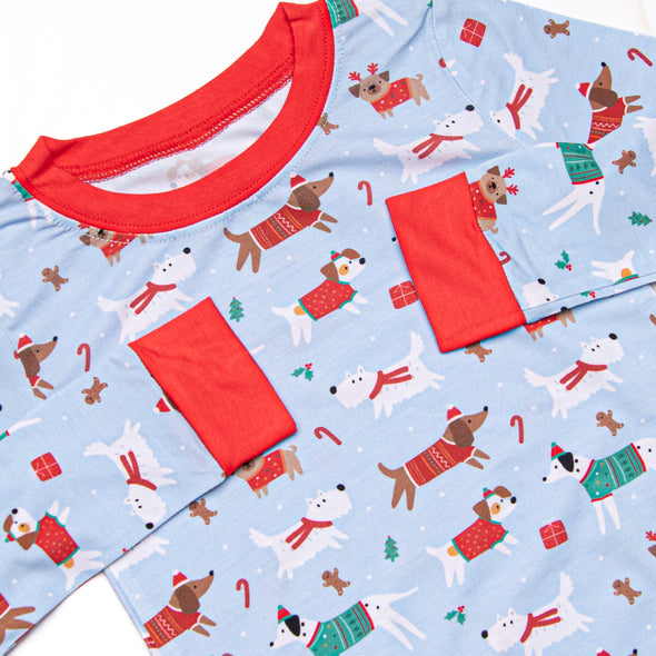 Pups and Presents Bamboo Pajama Set, Blue