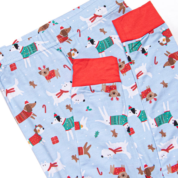 Pups and Presents Bamboo Pajama Set, Blue